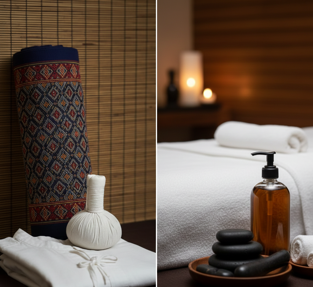 Comparison of Thai Massage vs Deep Tissue therapy items in a spa setting